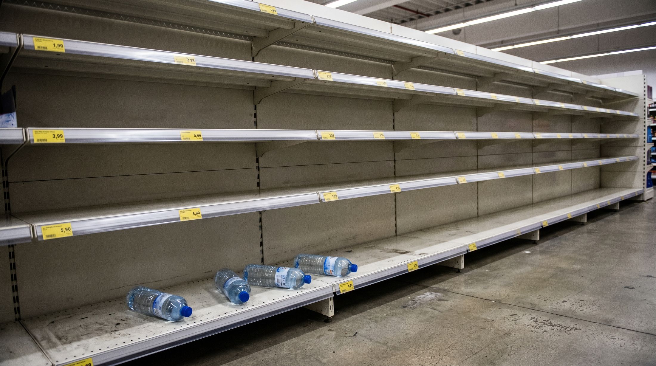 Leergekaufte Getr&auml;nkeregale in einem Supermarkt